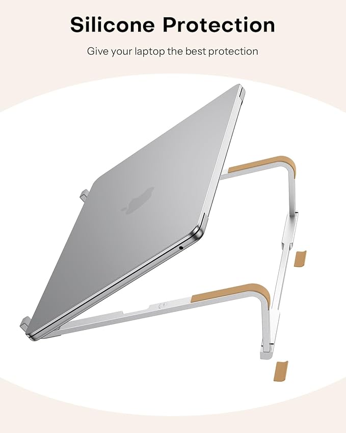 OMOTON Portable Laptop Stand for Desk, Foldable Aluminum Laptop Riser, Ergonomic Computer Stand Compatible with for MacBook Pro/Air, Dell, HP, Lenovo, 10-17.3'' (Silver)