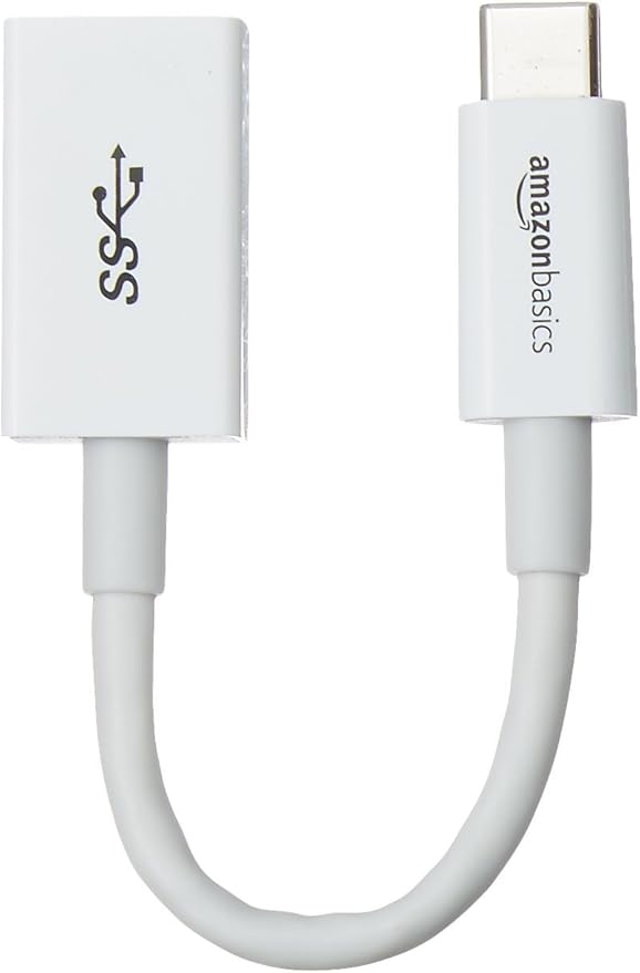 Amazon Basics USB-C to USB-A 3.1 Gen1 Female Adapter Cable Converter, 5Gbps High-Speed, USB-IF Certified, Fast Charging and Data Transfer, for Laptops, Tablets, Phones (iPhone 16/15), White