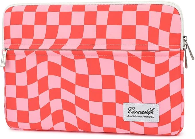 canvaslife Laptop Sleeve 15 Inch 15 Case and 15.6 Laptop Bag (Pink Check)