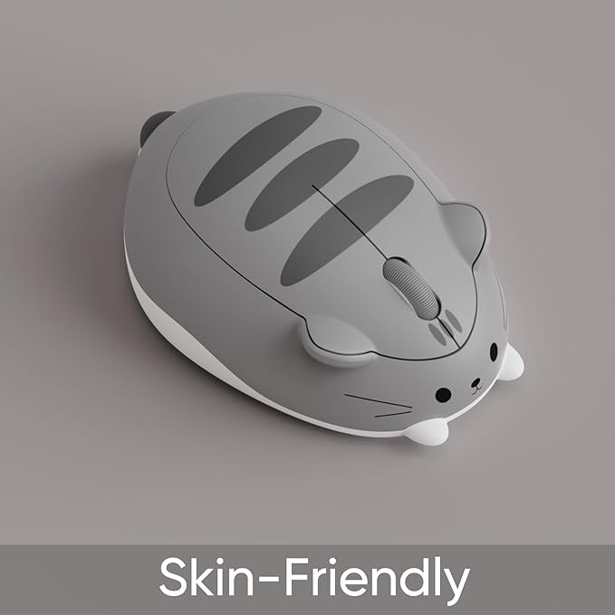 Akko Cat Theme Wireless Gaming Mouse Gray, Tri-Mode Mouse BT3.0/BT5.0/2.4G, Cute Optical Cordless Cartoon Mice for Computer/Laptop/Desktop/PC, Compatible with Mac/Win Gray Mimo
