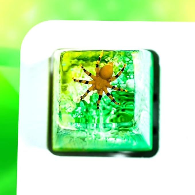Tarantula Spider Artisan Keycap Green and Yellow Forest R1 SA Profile Custom Insects Keycaps 1U ESC Handmade Gaming Resin Key Cap Cherry MX Switch Compatible Mechanical Keyboard Spider Lover Gift