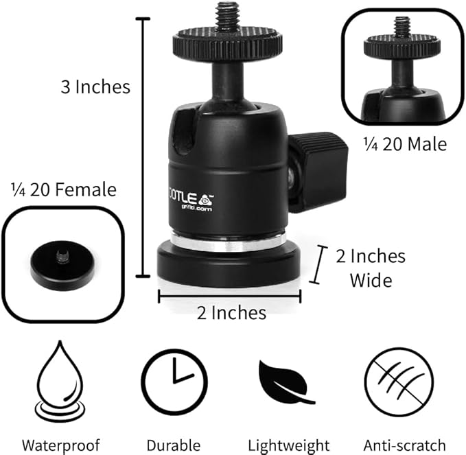 GRIFITI Nootle Magnetic Camera with Mini Ball Head Stand Magnet Foot for Cameras, Video Cams, Phone Mounts, Projector, Tablet Mount Accessories - Action Tripod Base Adapter with Ballhead