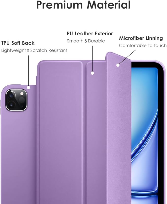 DTTO for iPad Pro 11 Inch 4th/3rd/2nd/1st Generation 2022/2021/2020/2018 Case, Also Fit iPad Air 11-Inch/5th/4th Gen, Slim Lightweight Trifold Stand Soft Back Cover，Auto Sleep/Wake,Purple