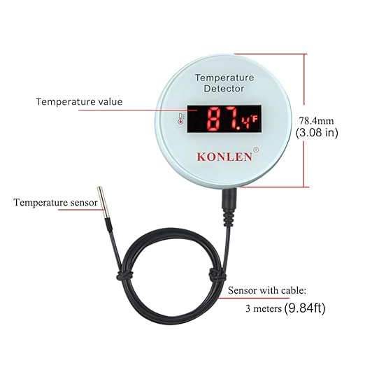 Tuya WiFi Temperature Sensor with External 9.8ft Probe Cable, Smart Life Digital Thermometer Detector for Freezer Water Tank Pool Home Greenhouse, Upper Lower Temp Remote Alarm KONLEN
