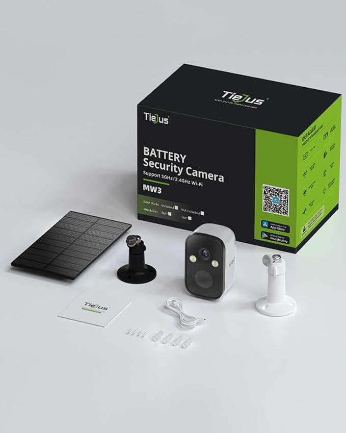 2K Solar Security Cameras Wireless Outdoor, 2.4G/5G WiFi, Powered by Sun Rechargeable Battery Backup, Color Night Vision, PIR AI Motion Detection, 2 Way Talk, IP66, Works with Alexa/Cloud/SD