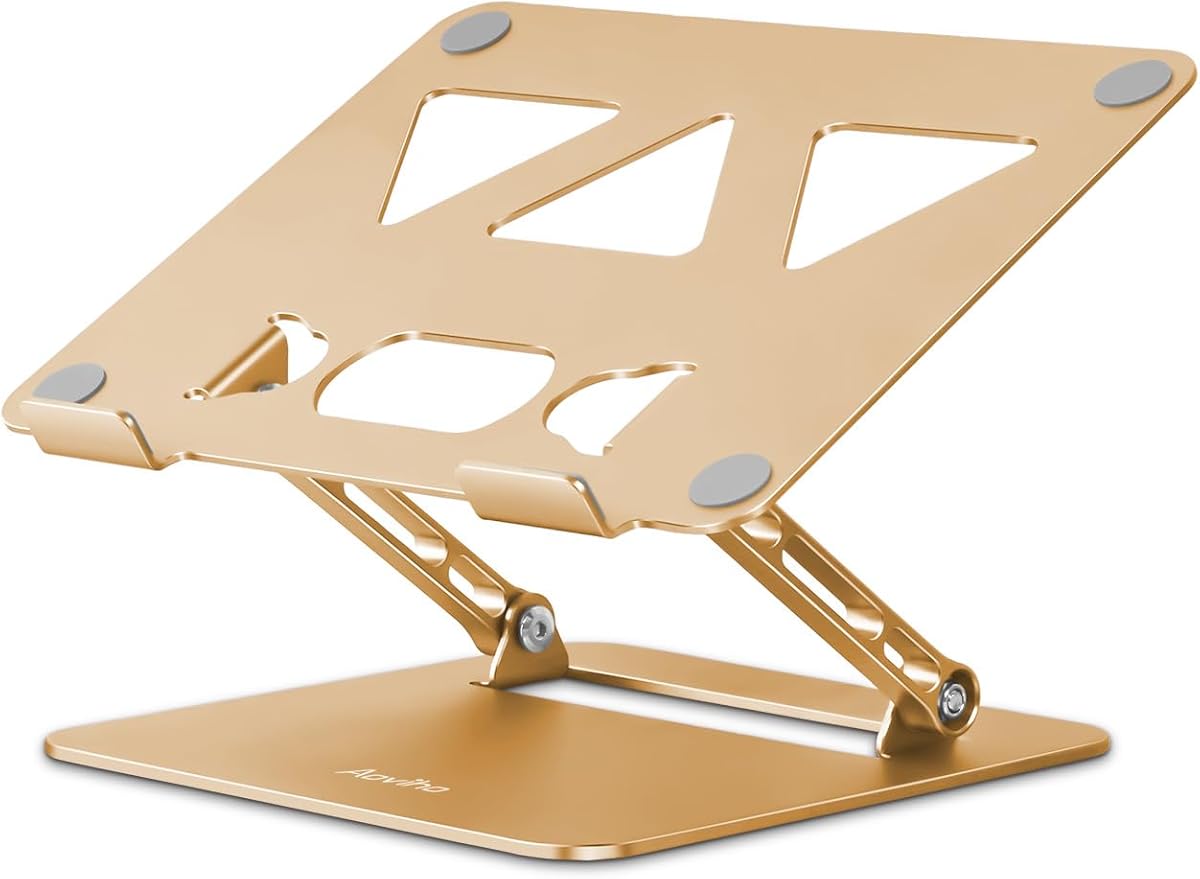 Aoviho Adjustable Laptop Stand for Desk,Portable Laptop Stand Holder and Riser,Foldable Aluminum Notebook Computer Stands for MacBook Air Pro HP Lenovo Dell Samsung Chromebook, 10-15.6 inch, Gold