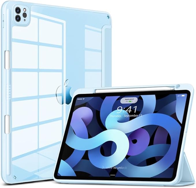 VIKESI for iPad Pro 11 Inch 4th/3rd/2nd/1st Generation Case, iPad Air 11-inch / 5th / 4th Generation Case with Clear Back,Pencil Holder,Auto Sleep/Wake,Camera Protection,Ice Blue
