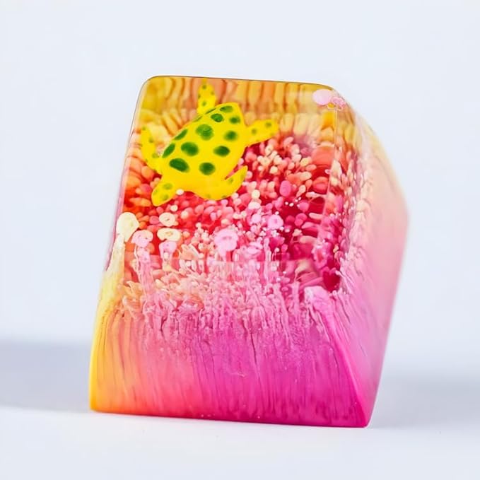 Sea Turtle Artisan Keycap R1 Yellow and Magenta Ocean SA Profile Custom Sea Creatures Keycaps 1U ESC Handmade Gaming Resin Key Cap Cherry MX Switch Compatible Mechanical Keyboard Turtle Lover Gift