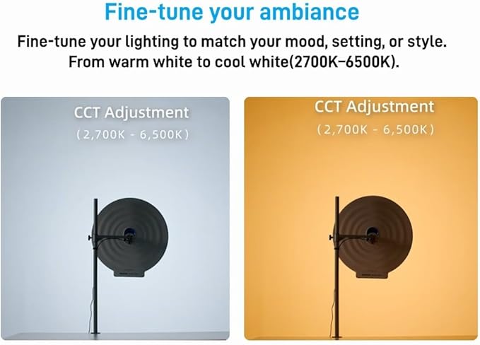 Amaran Verge Max Kit 22" Key Light, Bi-Color Circular Edge Panel Light, 2700-6500K, 7 Lighting Effect, Clamp on Desk Panel Video Lighting for Video Recording,Game,Live Stream,Creators(White)