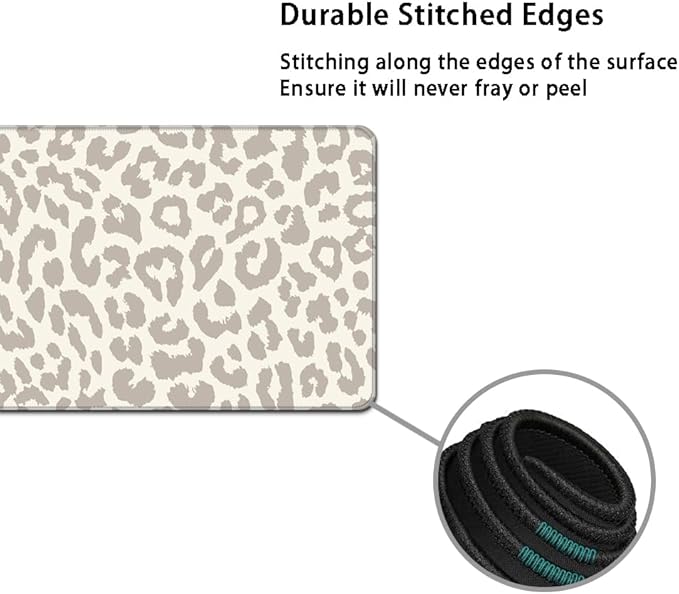 MIBITRI Keyboard Mouse Pad Set, Extended Gaming Mouse Pad+Ergonomics Keyboard Wrist Rest Support, Memory Foam, Easy Typing Pain Relief, 4Pcs XXL Ultra Thick Desk Mat, Leopard Print