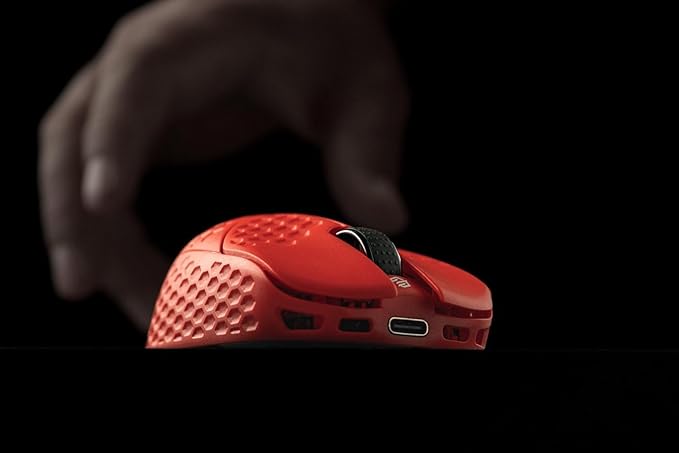 GWolves HTR Lightweight Wireless Fingertip Grip Gaming Mouse,~28Gram,8K-Report,Low Latency,PAW3395 26,000CPI,Nrf52840 CPU,6 Programmable Btns,On-Board Memory,PC/Mac and Laptop (No-Honeycomb, Red)