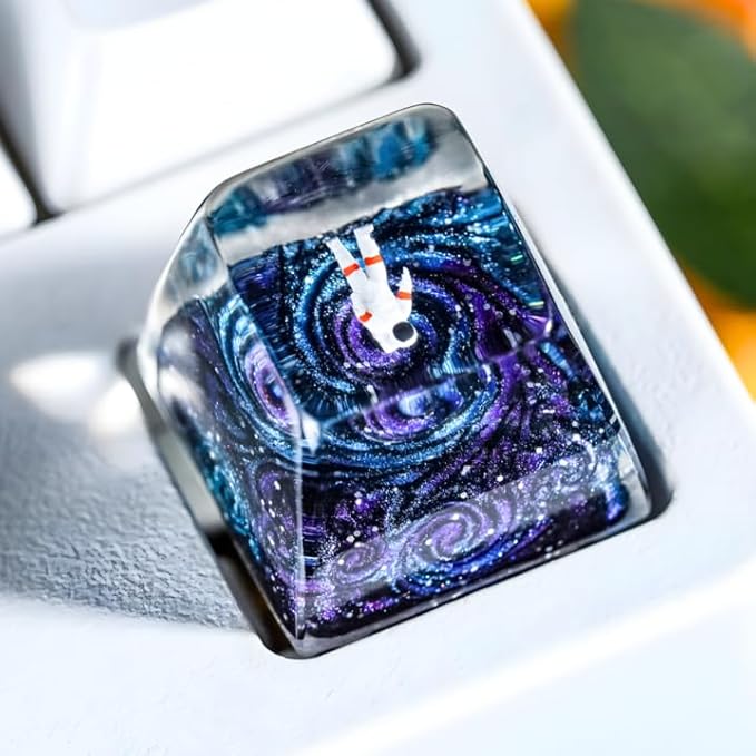 Aesthetic Galaxy Astronaut Artisan Keycap R1 SA Profile Custom Astronauts Keycaps 1U ESC Space Explorer Handmade Gaming Resin Key Cap Cherry MX Switch Compatible Mechanical Keyboard Space Lover Gift