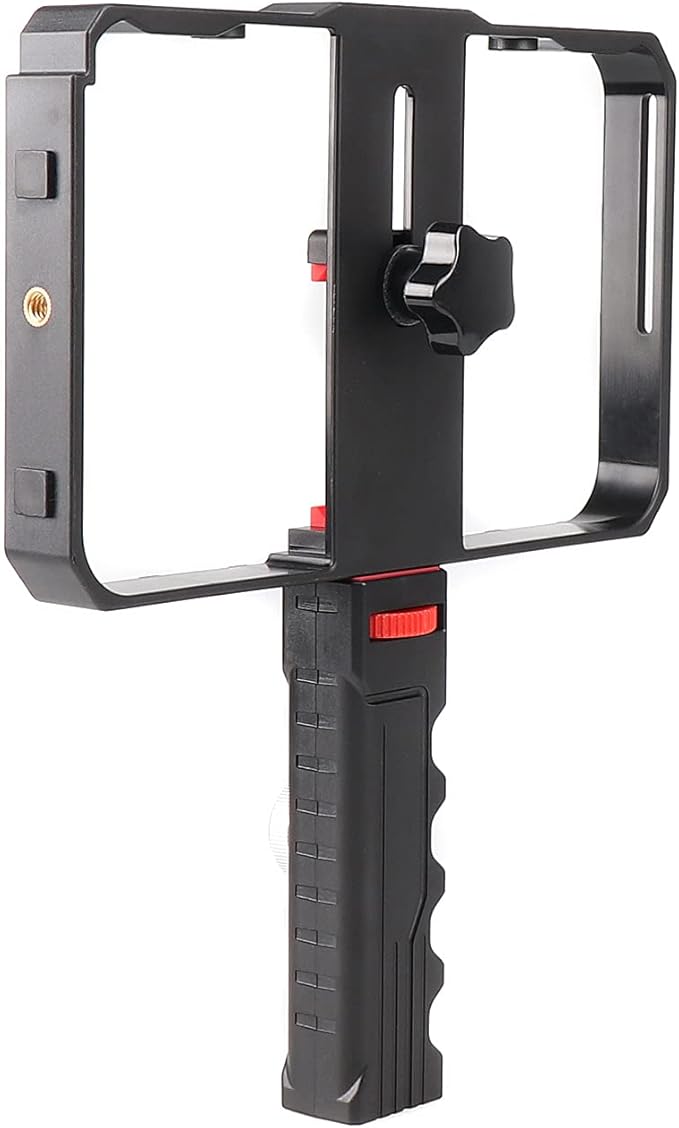 FocusFoto Pro Smartphone Video Rig Filmmaking Recording Vlogging Handheld Cage Handle Grip Stabilizer with Triple Cold Shoe Mount, fit for iPhone 12 Pro Max XS X 8 7 6 Plus OnePlus Samsung