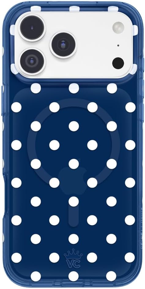 VELVET CAVIAR Case for iPhone 17 Pro Max | Compatible with MagSafe | 10ft Drop Tested | Silver Holographic Phone Cases | Midnight Polka Dot