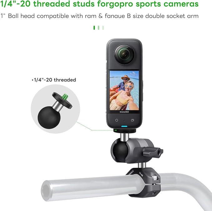 FANAUE GB-02 Aluminum 1" Ball Adapter with 1/4"-20 Threaded Stud for Action Camera, Compatible with RAM Mount B Size Socket Arm Phone Holder Motorcycle Riding Photography Sports
