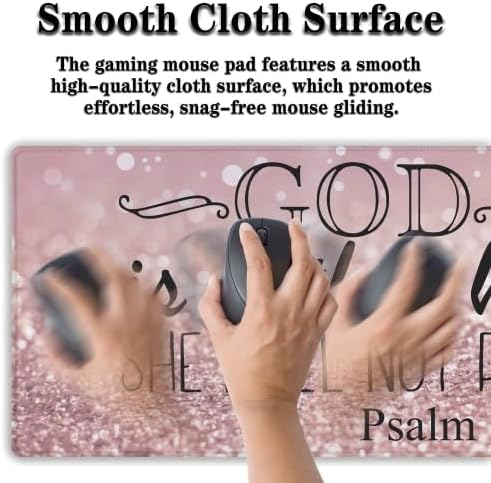 Gaming Mouse Pad Pink Desk Pad, XXL Mouse Pads Desk Decor for Girls Keyboard Pad, Oversized Mouse Pad Non-Slip Rubber Base, 35.4 X 15.7 in for Work/Game/Office She Will Not Fall- Bible Verse