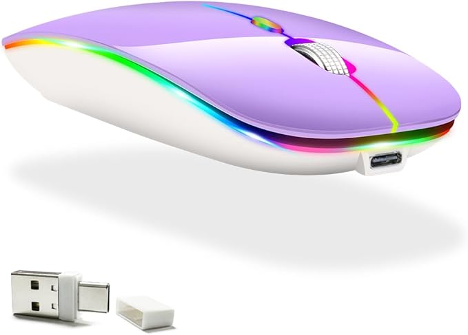KLO Rechargeable Bluetooth 5.2/3.0/Type-C/USB-2.4G Mouse for MacBook/MacBook air/Pro/iPad, Wireless Mouse for Laptop/Notebook/pc/iPad/Chromebook (2/Purple)