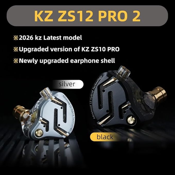 KZ ZS12 PRO 2 in Ear Monitor Headphones, 5BA+1DD 6 Hybrid Driver Gaming Earbuds Wired Earphones, HiFi Clarity Sound Immersive Bass IEMs for Gaming Musicians Singer Audiophile (Silver with Microphone)