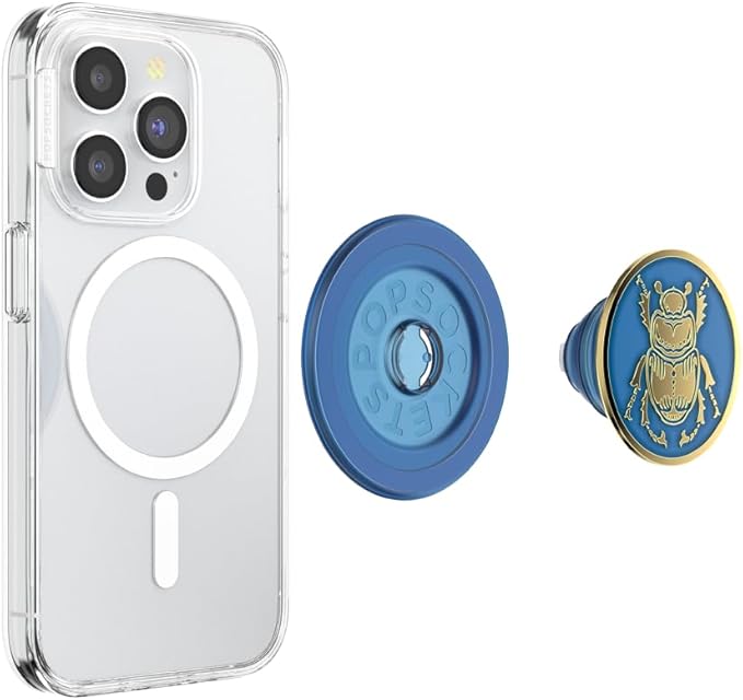 PopSockets Phone Grip for MagSafe, Magnetic Holder, Phone Stand, Blue - Enamel Scarab