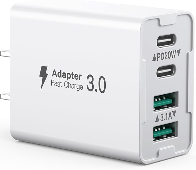 USB C Wall Charger, 40W 4-Port USB C Charger Block, Fast Charging Block Dual Port PD+QC Wall Plug Multiport Type C for iPhone 14/13/12/11/Pro Max/XS/XR/8/7, iPad, Samsung Phone, Tablet
