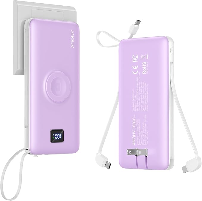 Portable Charger Built-in Cables, AC Wall Plug and Magnetic Wireless iWatch Charger, 10000mAh 22.5W PD Fast Charging Power Bank, Compact Battery Pack Travel Essentials for iPhone/Samsung/Apple Watch