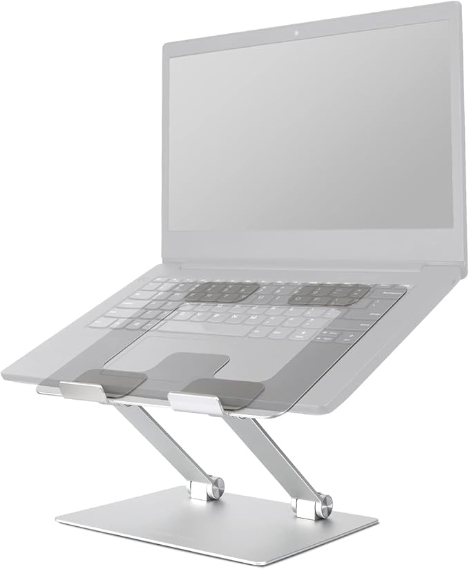 Amazon Basics Sturdy and Portable Ergonomic Laptop Stand for Desk, Height Adjustable Riser with Ventilated Cooling, Foldable, Fits all Laptops up to 15.6 Inch, Silver
