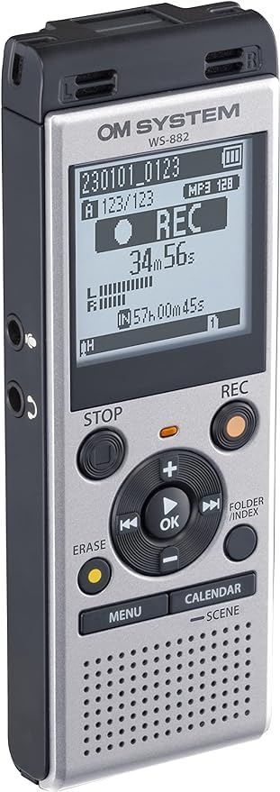 OM SYSTEM Olympus WS-882 Digital Voice Recorder, with Linear PCM/MP3 Recording Formats, USB Direct, 4gb Playback Speed and Volume Adjust, File Index, Erase Selected Files