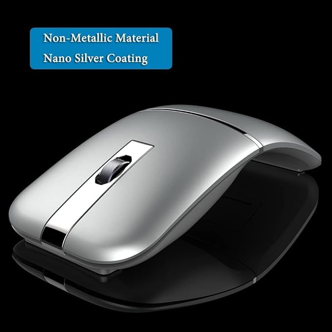 Bluetooth Wireless Arc Travel Mouse, Dual Model (2.4G+BT5.1) Rotating Foldable Mouse for Microsoft, Rechargeable Slim Portable Mice for Laptop, Notebook, PC, MacBook, Chromebook - Silver