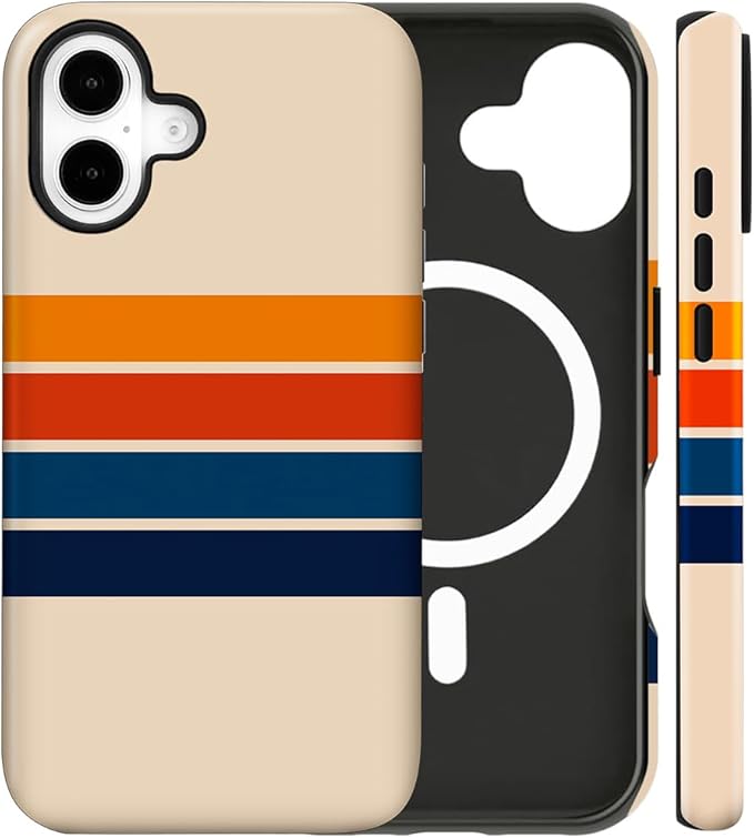 Magnetic for iPhone 17 Case Cute Stripes Phone Case, Shockproof Slim TPU and Hard PC Protective Phone Cover Compatible with MagSafe Designed for Women Girls,Retro