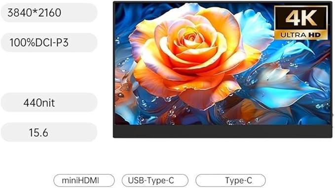Portable Laptop Monitor 15.6 Inch 4K USB-C HDMI Ultra-Slim Travel Monitor for Laptop Gaming Portable Gaming Display