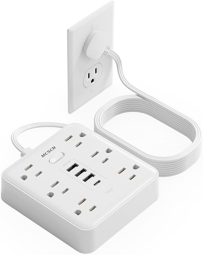Surge Protector Power Strip(900J) -MCSCN 6 Outlets 4 USB（1C） - 15A/1875W -10ft Extension Cord,Ultra-Thin Plug & Cord - UL Certified - Desk/Home/Office Use