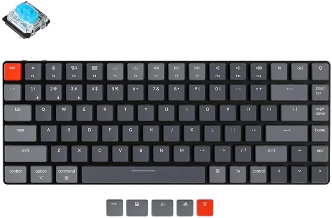 Keychron K3 Version 2, 84 Keys Ultra-Slim Wireless/Wired Mechanical Keyboard with White LED Backlit, Low-Profile Gateron Mechanical Blue Switch Compatible with Mac Windows
