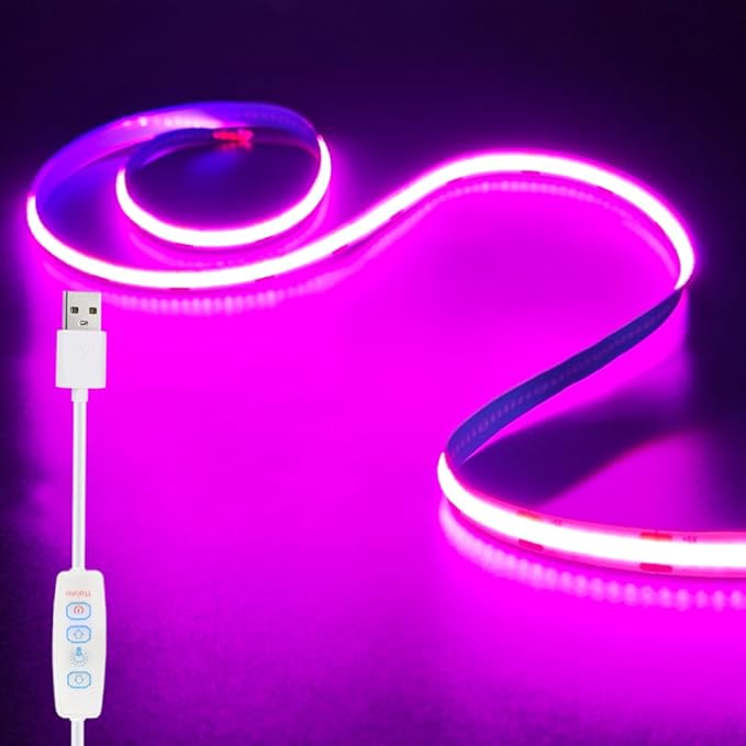 ZSLAIFU COB LED Strip Lights Pink 3.28ft, 5V Dimmable LED Light Strip, Flexible USB Light Strip for Cabinet, TV Backlighting, Bedroom, Kitchen, Home DIY Lighting