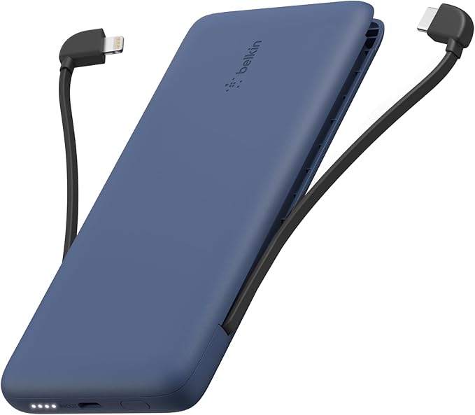 Belkin Portable Charger Power Bank for iPhone/Android (10,000mAh), 23W Battery Pack with Integrated USB-C, Lightning Cables, Pass-Through Capability, Charge 2 Devices at Once, Phone Charger Power Bank