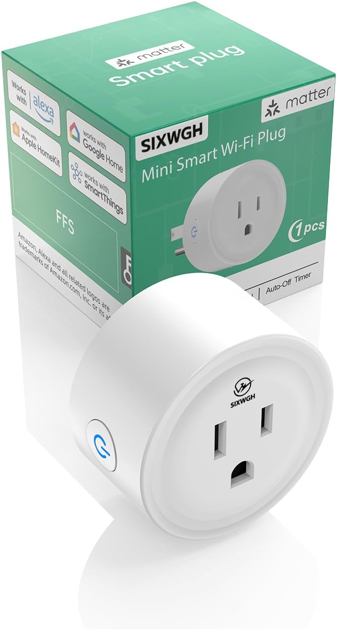 Smart Plug, Matter Compatible, Matter Hub Required, Easy Setup(FFS:Frustration-Free Setup), Work with Alexa, Google Home, Apple HomeKit(Siri)& SmartThings, 2.4 GHz Wi-Fi only (1 Pack)