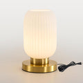 Glass Mid Century Table Lamp: 5.9" Milk White Ribbed Small Nightstand Bedside Vintage Desk Lamps - Cute Cozy Ambient Bedroom Night Lamp with Dimmable Plug in Cord - Modern e26 Grass Entryway Mcm Lamps