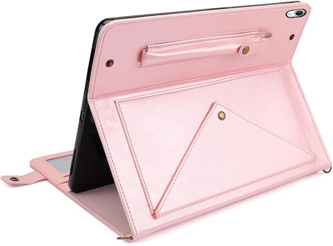 Handbag Case for iPad (A16) 11" 2025 & iPad 10th Gen 10.9", Techcircle Folio Stand PU Leather Crossbody Cover with Pencil Holder+Card Slots Wallet Case w/Shoulder Strap+Hand Strap, Rose Gold