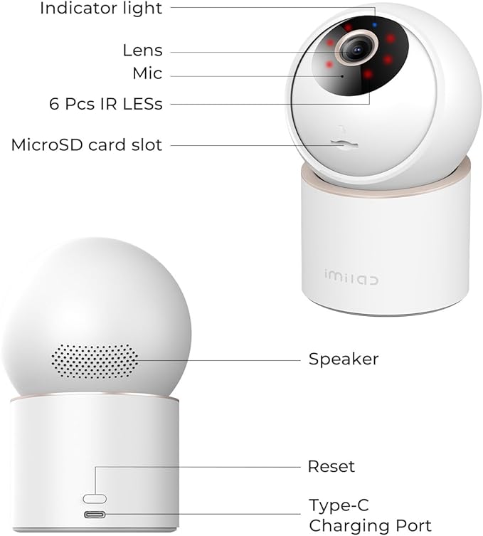 IMILAB 4K 8MP Security Camera Indoor, 360° View Pet/Dog/Baby Camera with Xiaomi Home App, 2.4G/5G WiFi Plug-in Room Cam, Color Night Vision, Pet&Human Track, Two-Way Audio, No Subscription(C40)