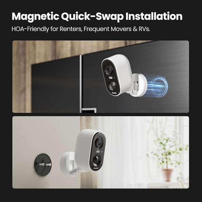 Kiwibit Security Cameras Wireless Outdoor, 2K Outside Camera for Home Security, Battery Camera, Magnetic Mount, AI Detection, Color Night Vision, Spotlight, Waterproof, 2.4GHz WiFi, Cloud & SD Storage
