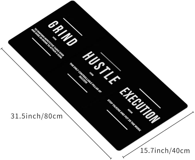 Motivational Office Long Mouse Pad Desk Pad Big Mouse Mat Inspirational Black Keyboard Hustle Desktop Entrepreneur Quote Mousepad for Mens Teens Gifts Daily Reminder 31.5"x15.7"