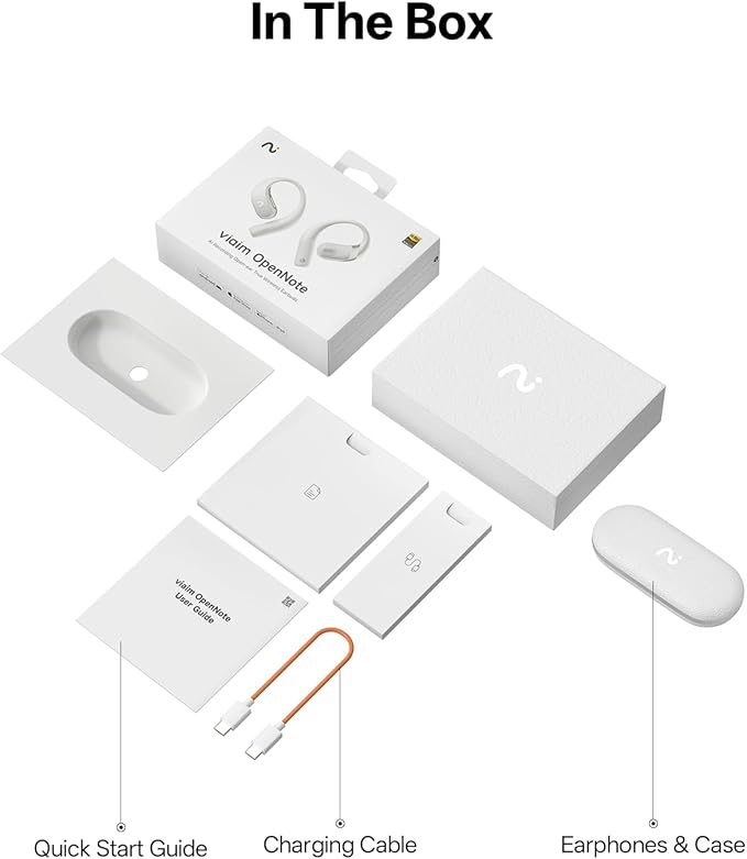 OpenNote Professional AI Note Taker Earbuds, MFi Certified Open-Ear Voice Recorder, 53H Battery, Instant Call & Meeting Recording, Live Transcription & AI Summary, IP55, Gray