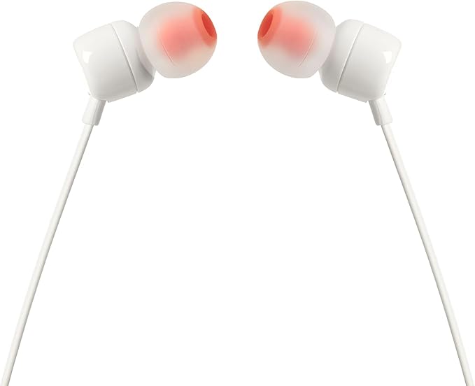JBL Tune 110 - Wired in-Ear Headphones with JBL Pure Bass Sound, 1-Button Remote, Microphone and Tangle-Free Flat Cable (White)