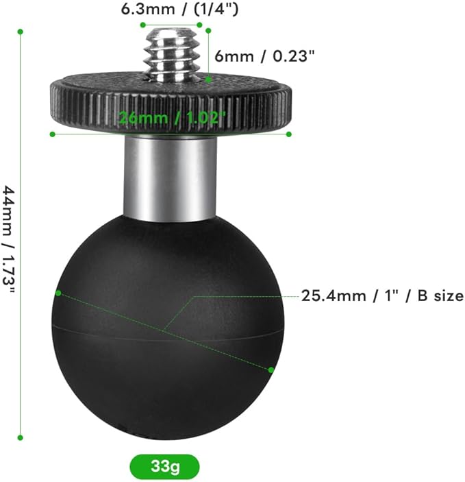 FANAUE GB-02 Aluminum 1" Ball Adapter with 1/4"-20 Threaded Stud for Action Camera, Compatible with RAM Mount B Size Socket Arm Phone Holder Motorcycle Riding Photography Sports