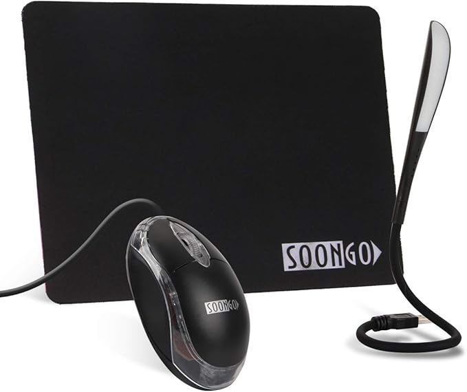 SOON GO Mini Mouse Pad Kids Mice for Laptop USB LED Light 3 in 1 Gift Combo Mouse Pad Non-Slip Rubber Base USB Reading Lamp with Dimmable Touch Switch and Flexible Gooseneck for Laptop Home Office