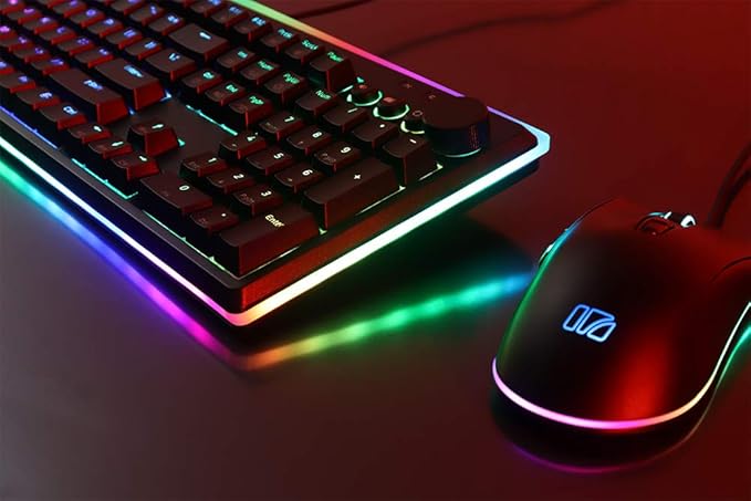 i-rocks K71M RGB Mechanical Gaming Keyboard with Media Control Knob, Switches (Blue), 107 Keys w/Full NKRO, PBT Keycaps, Multimedia Hotkeys, Detachable USB-C Cable and Onboard Storage, Black