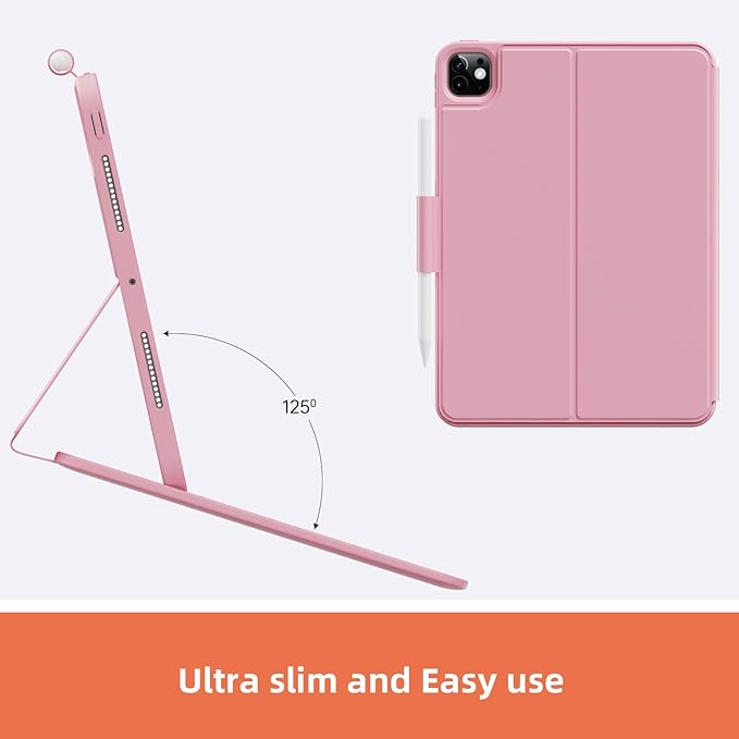 Magitype Case with Keyboard Compatible for iPad Pro 11 inch(M4/ M5): Bluetooth Wireless Magnetic Stand Rechargeable Keyboard with Pencil Holder (Light Pink)