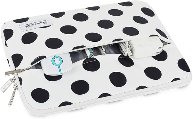 Canvaslife Waterproof Laptop Sleeve 14 Inch Laptop Case Bag with Front Pocket, Black Dot Pattern