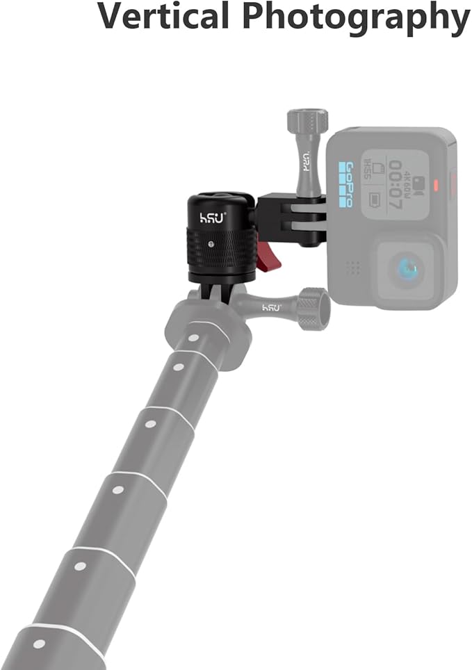 HSU 360 Degree Rotation Camera Mount, Aluminum Vertical Bracket Tripod Adapter Compatible with GoPro Hero 13/12/11/10/9/8/7/6/5 AKASO Campark DJI Osmo Action 4/3 and Other Action Cameras