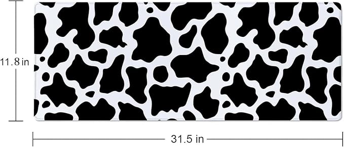 Cute Cow Pattern Desk Pad - Large XL 31.5''X 11.8'' Gaming Mousepad - White & Black - On Top of Desks - Laptop Computer Keyboard Mouse Mat