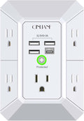 Wall Charger, Surge Protector, QINLIANF 5 Outlet Extender with 4 USB Charging Ports, 3-Sided 1680J Power Strip Multi Plug Adapter Spaced for Home Travel Office